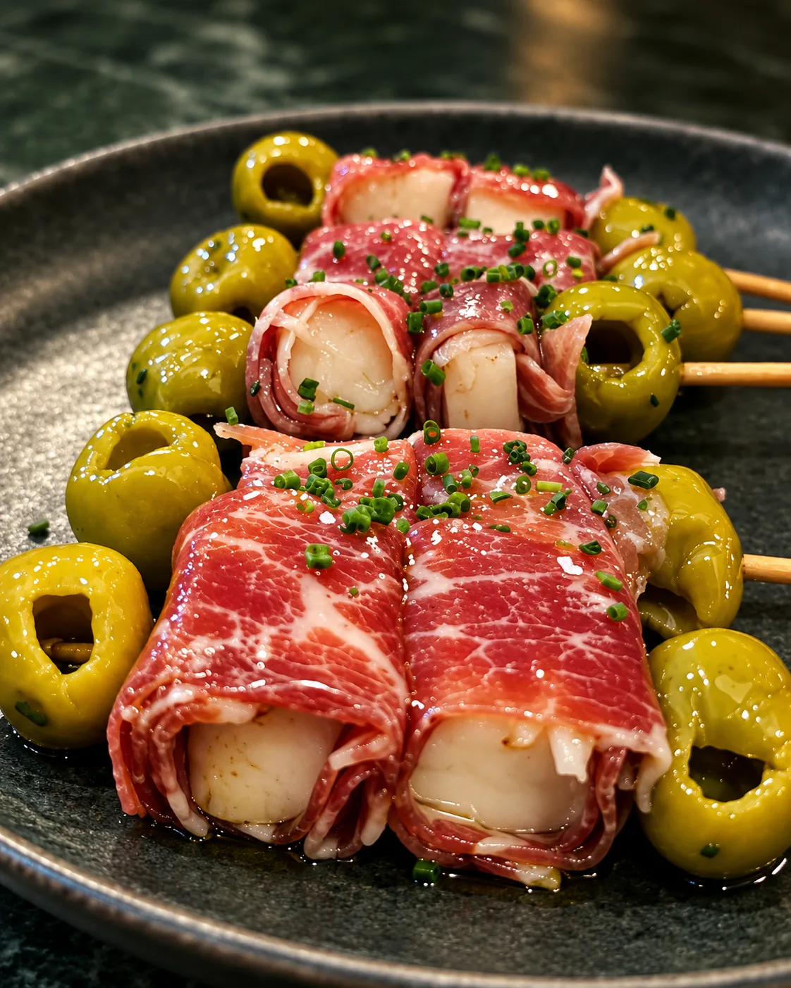 Gildas de aceitunas y jamón